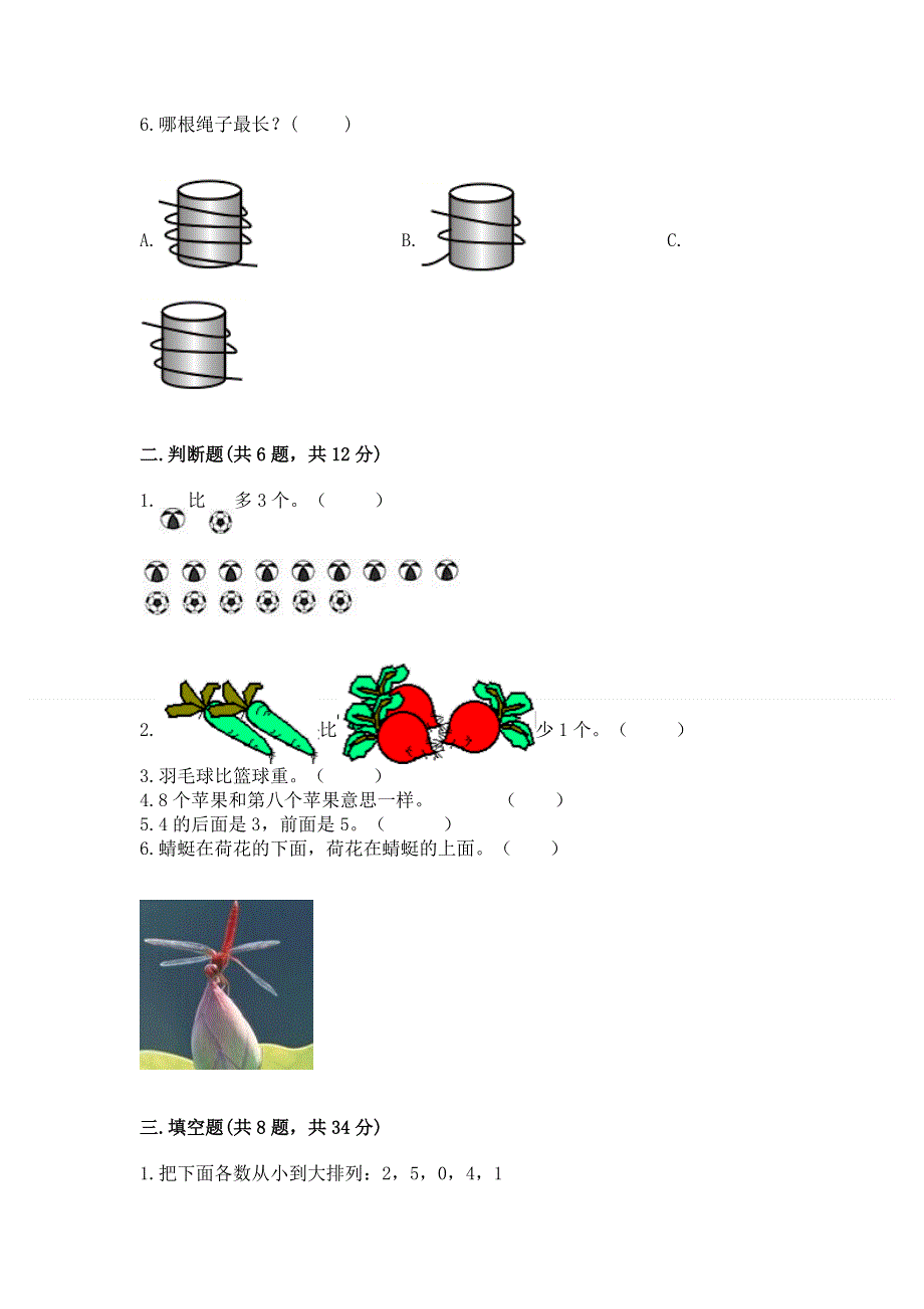 人教版一年级上册数学 期中测试卷及答案（典优）.docx_第2页