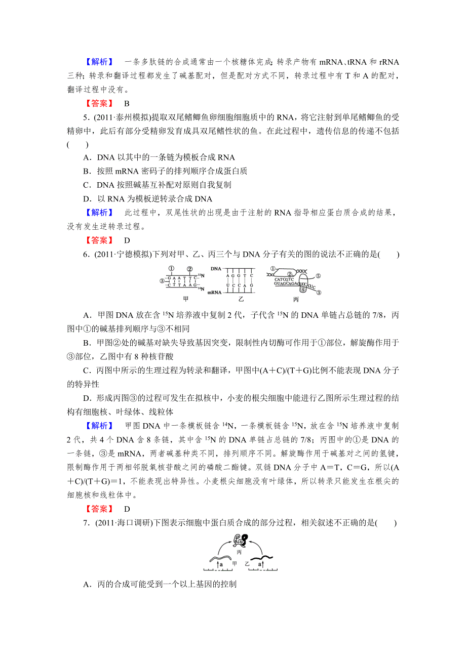 2013届高考生物一轮复习课时作业：20基因的表达.doc_第2页