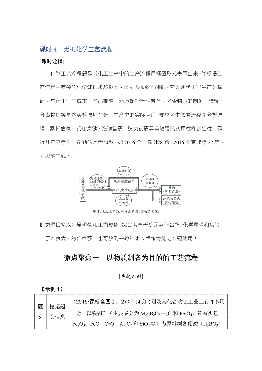 2018年高考化学（鲁科版）总复习教师用书：第4章 课时4 微点聚焦一　以物质制备为目的的工艺流程 WORD版含解析.doc_第1页