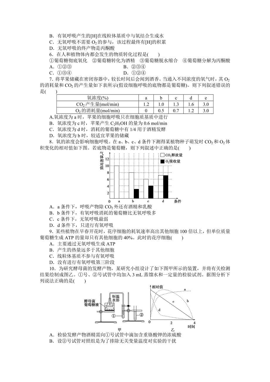 《优化方案》2015高考生物（苏教版）一轮课后达标检测10　细胞呼吸.DOC_第2页