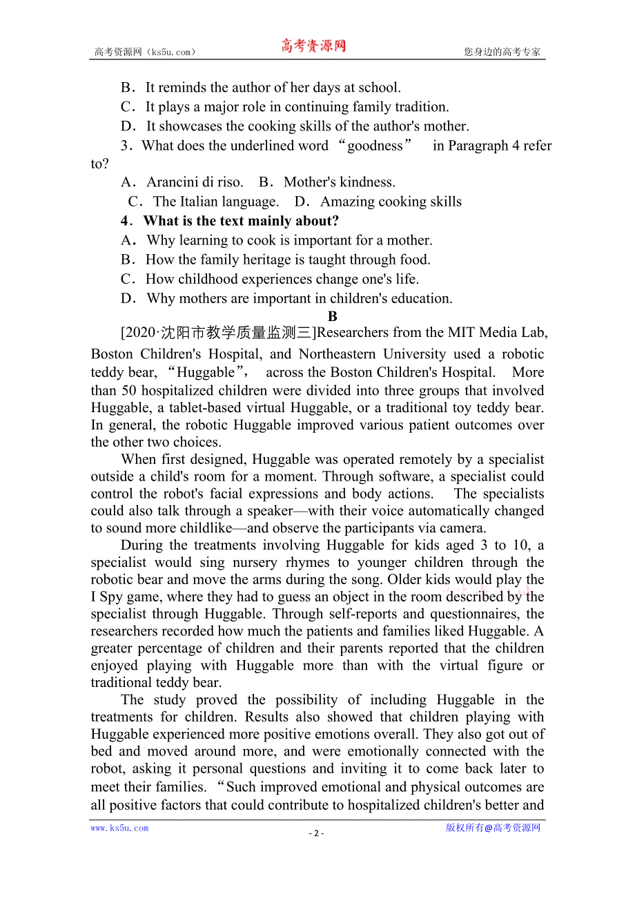 2021届新高考英语二轮专题复习 专题能力提升练八　主旨大意题——主旨大意类 WORD版含答案.doc_第2页