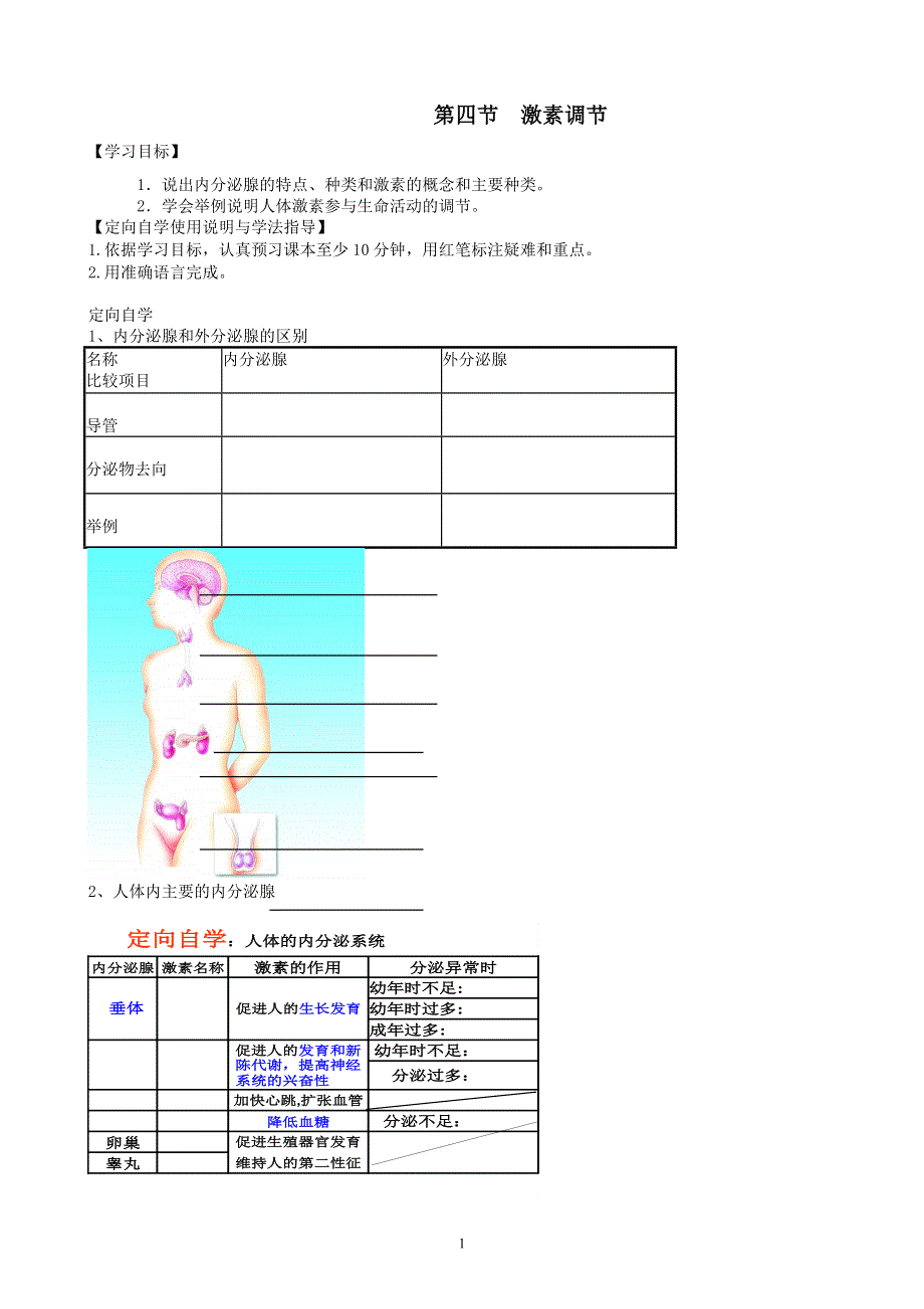 人教版初一生物下册：第6章第四节《激素调节》学案2.doc_第1页