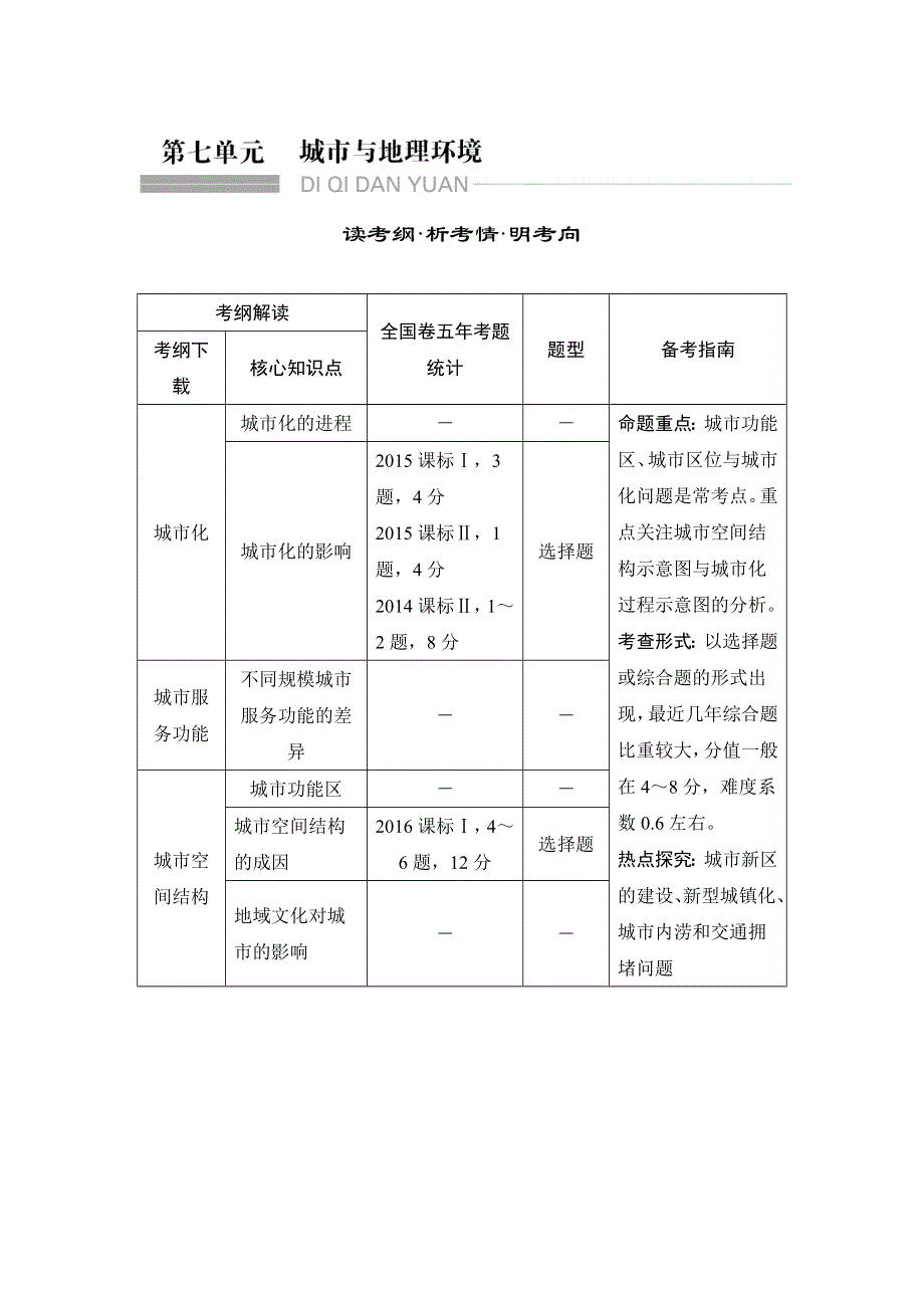 2018年高考地理（鲁教版）总复习教师用书：第7单元 第一节　城市发展与城市化 WORD版含解析.doc_第1页