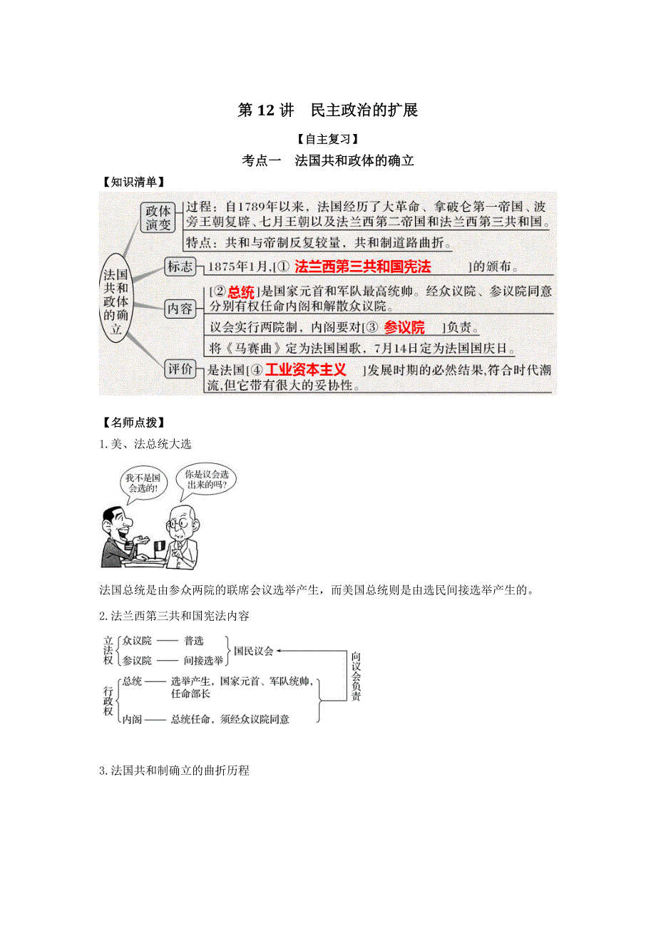 《发布》2022高考历史思维导图一轮复习学案之政治史（人民版）4-12民主政治的扩展（解析版） 含解析.doc_第1页