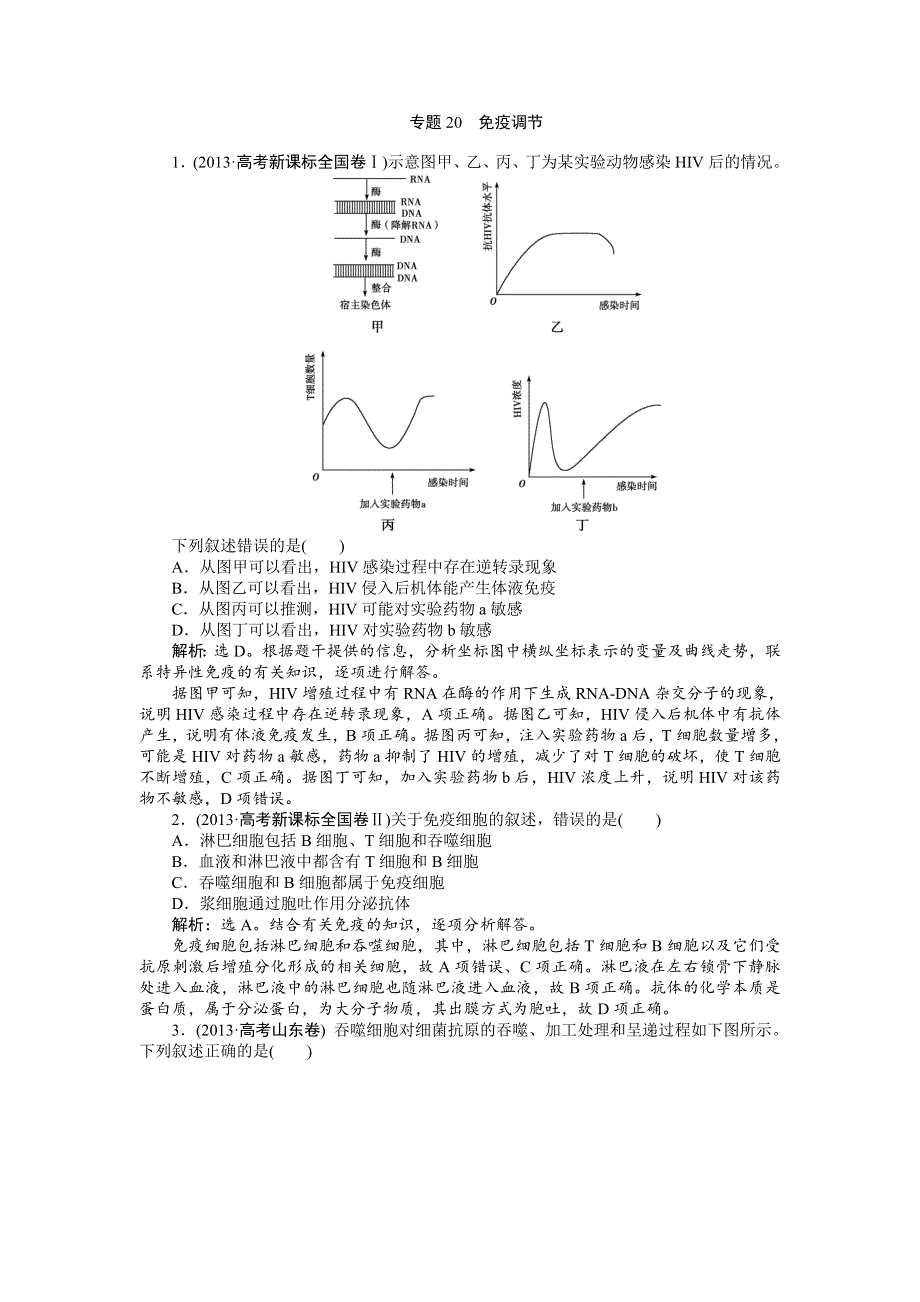 《优化方案》2015高考生物（苏教版）一轮高考真题集锦：专题20 免疫调节.doc_第1页