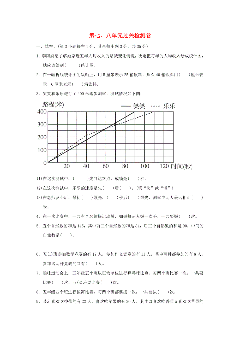 2022五年级数学下册 第7、8单元过关检测卷 冀教版.doc_第1页