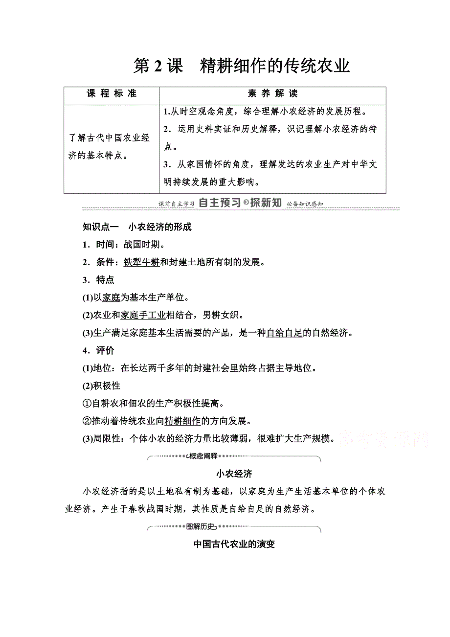 2020-2021学年北师大版历史必修2教师用书：第1单元 第2课　精耕细作的传统农业 WORD版含解析.doc_第1页