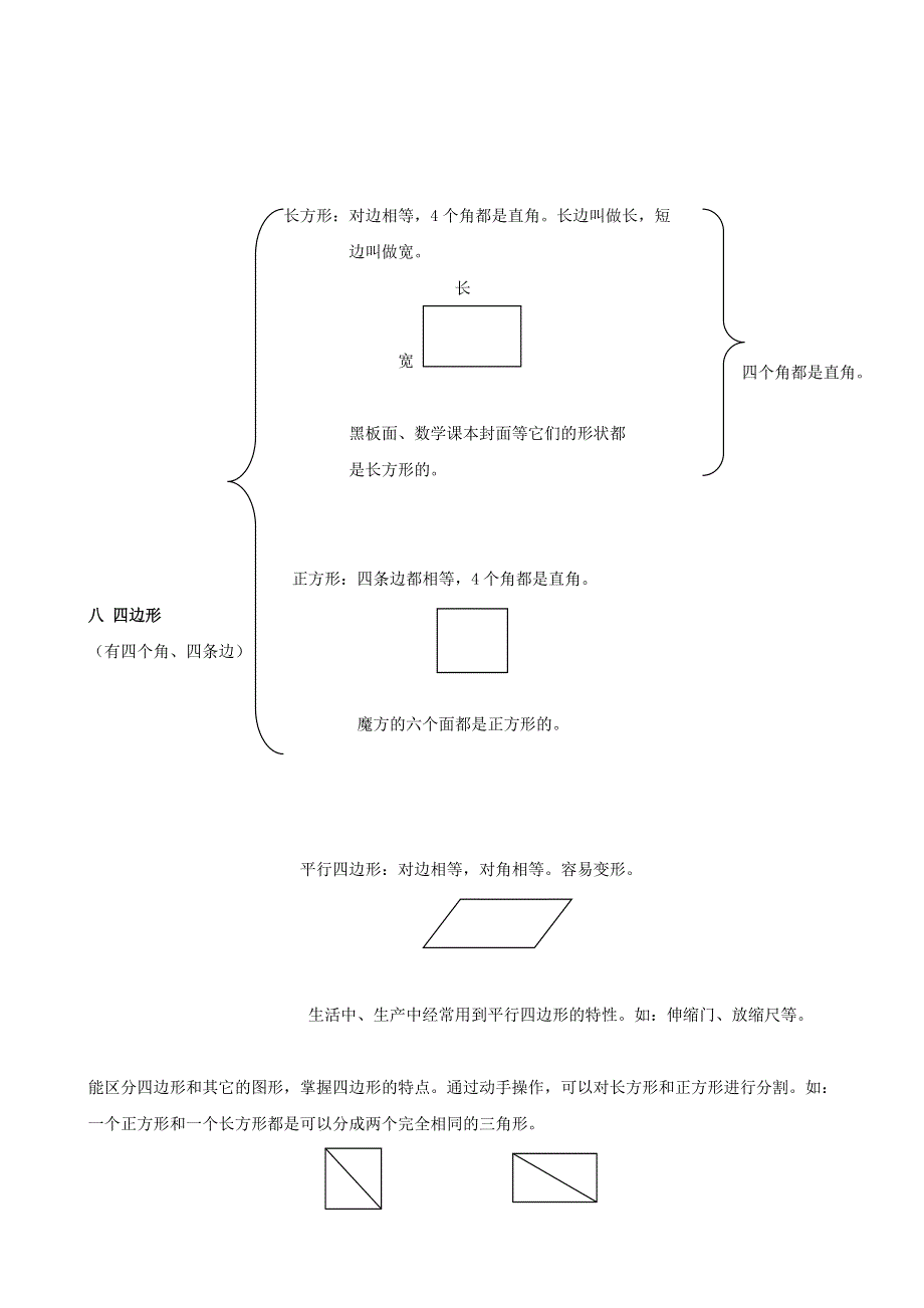 二年级数学下册 教材梳理 空间与图形 八 四边形 冀教版.doc_第1页