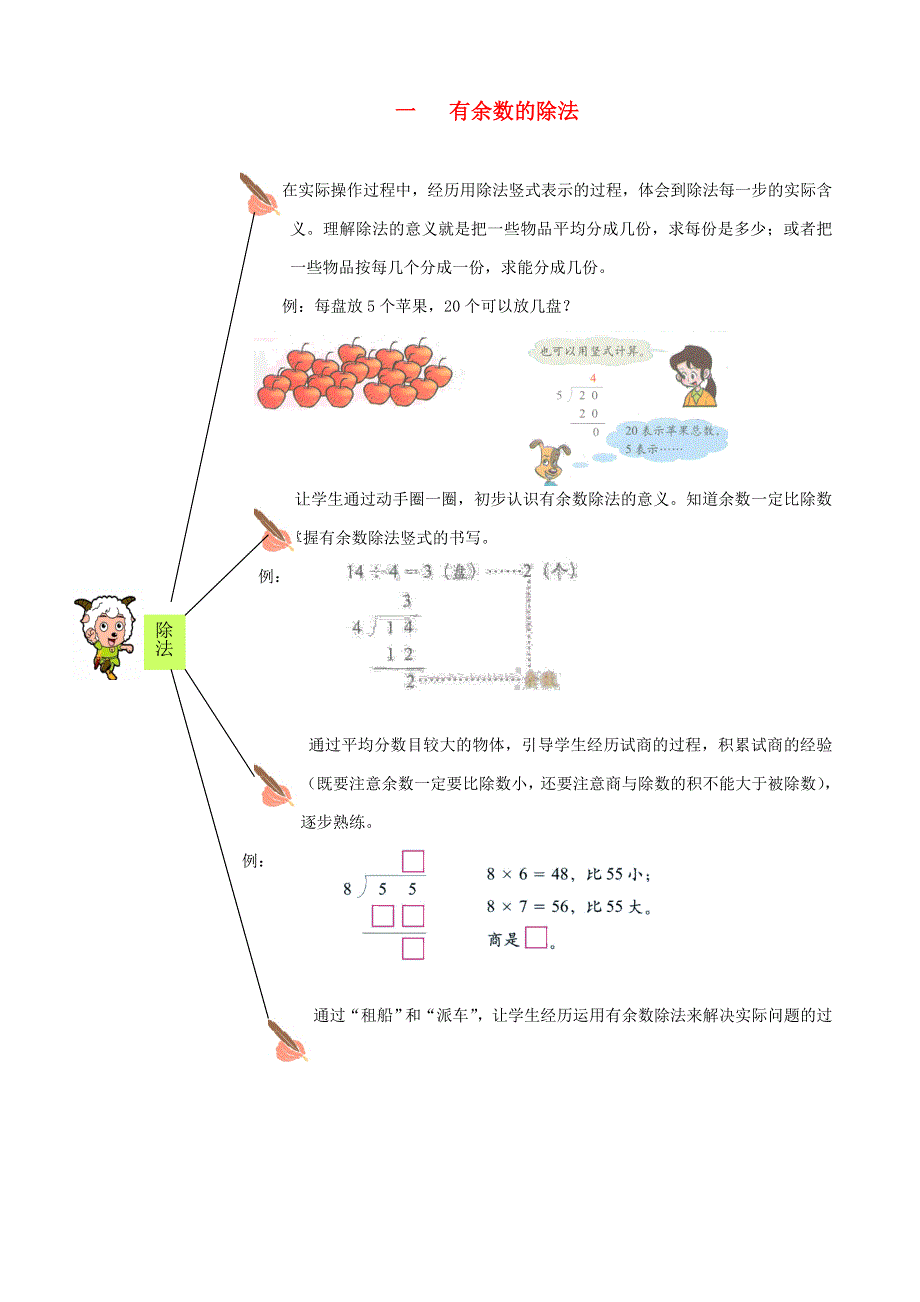 二年级数学下册 教材梳理 数与代数 一 有余数的除法 新人教版.doc_第1页