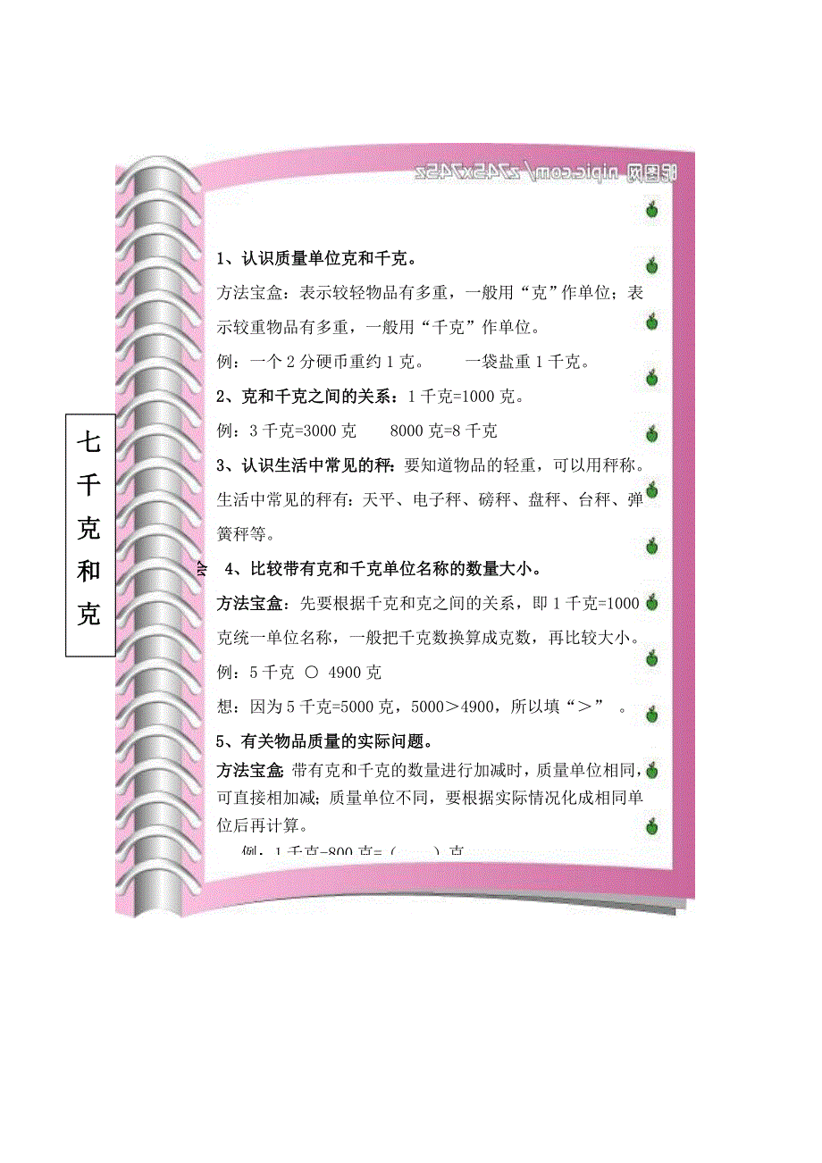 二年级数学下册 教材梳理 数与代数 七 千克和克 冀教版.doc_第1页