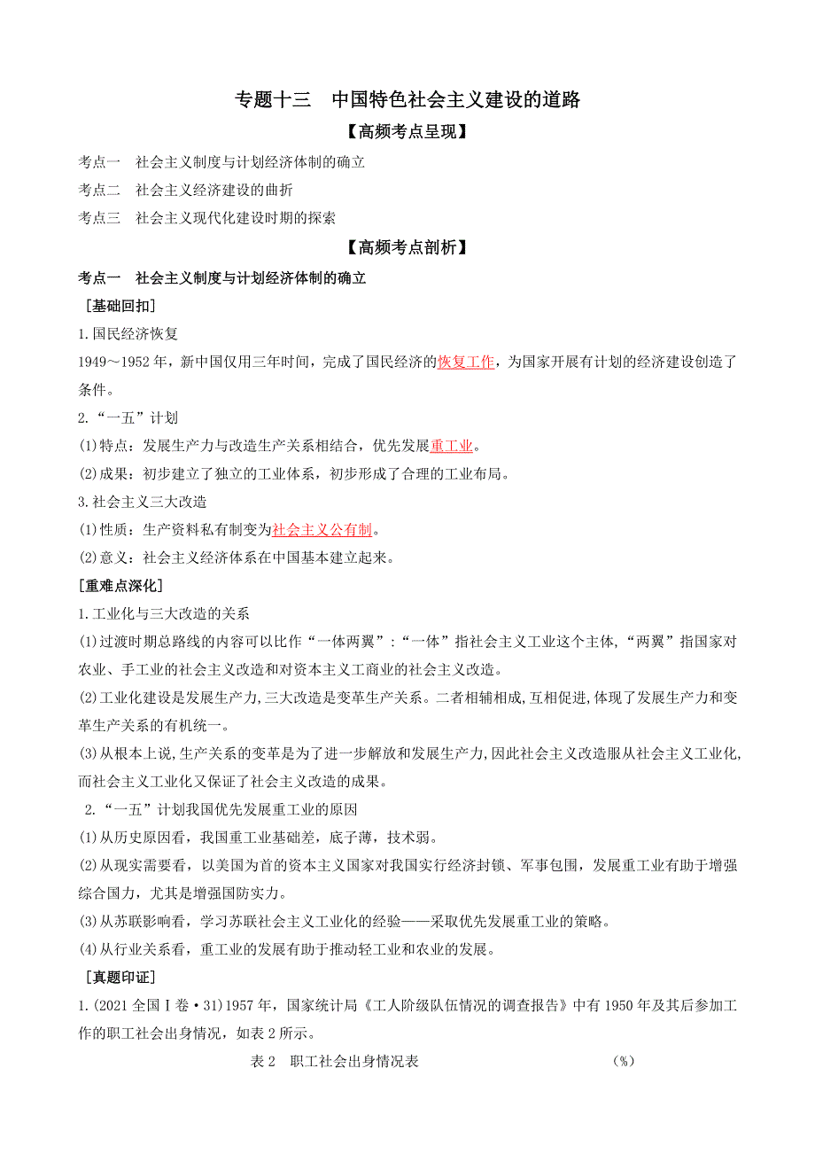 《发布》专题十三中国特色社会主义建设的道路（解析版）-2022高考历史高频考点突破 WORD版.doc_第1页