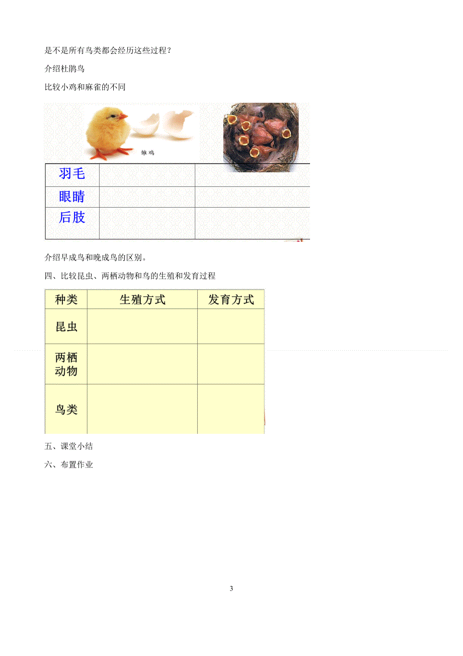 人教版八年级生物下册：第7单元第1章第四节 鸟的生殖和发育 教案（2）.doc_第3页