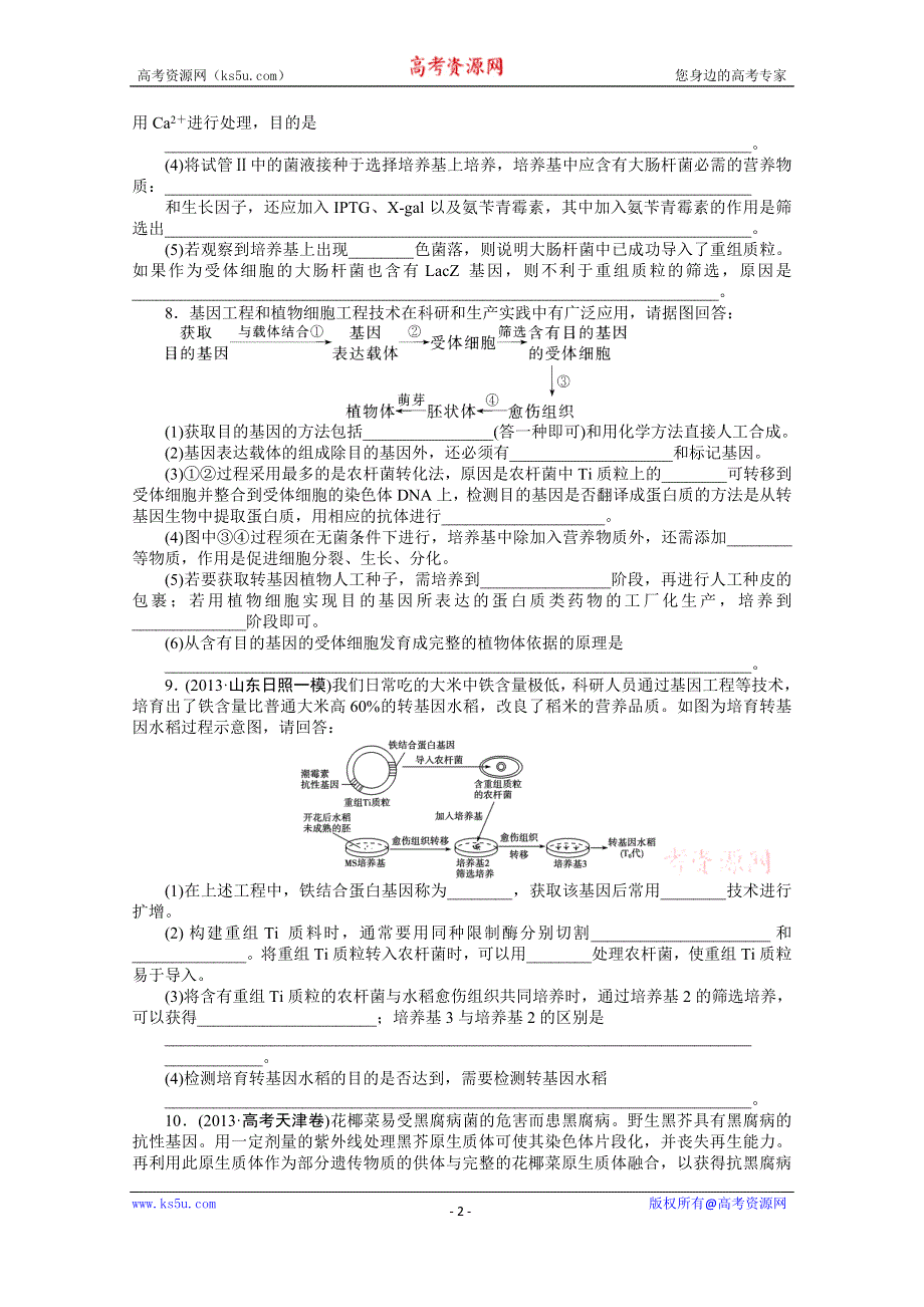 《优化方案》2014届高考生物二轮专题强化训练：专题九第1讲 基因工程和细胞工程 WORD版含解析.doc_第2页