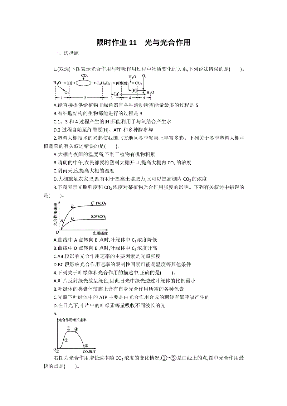 2013届高考生物一轮复习限时作业：11光与光合作用.doc_第1页