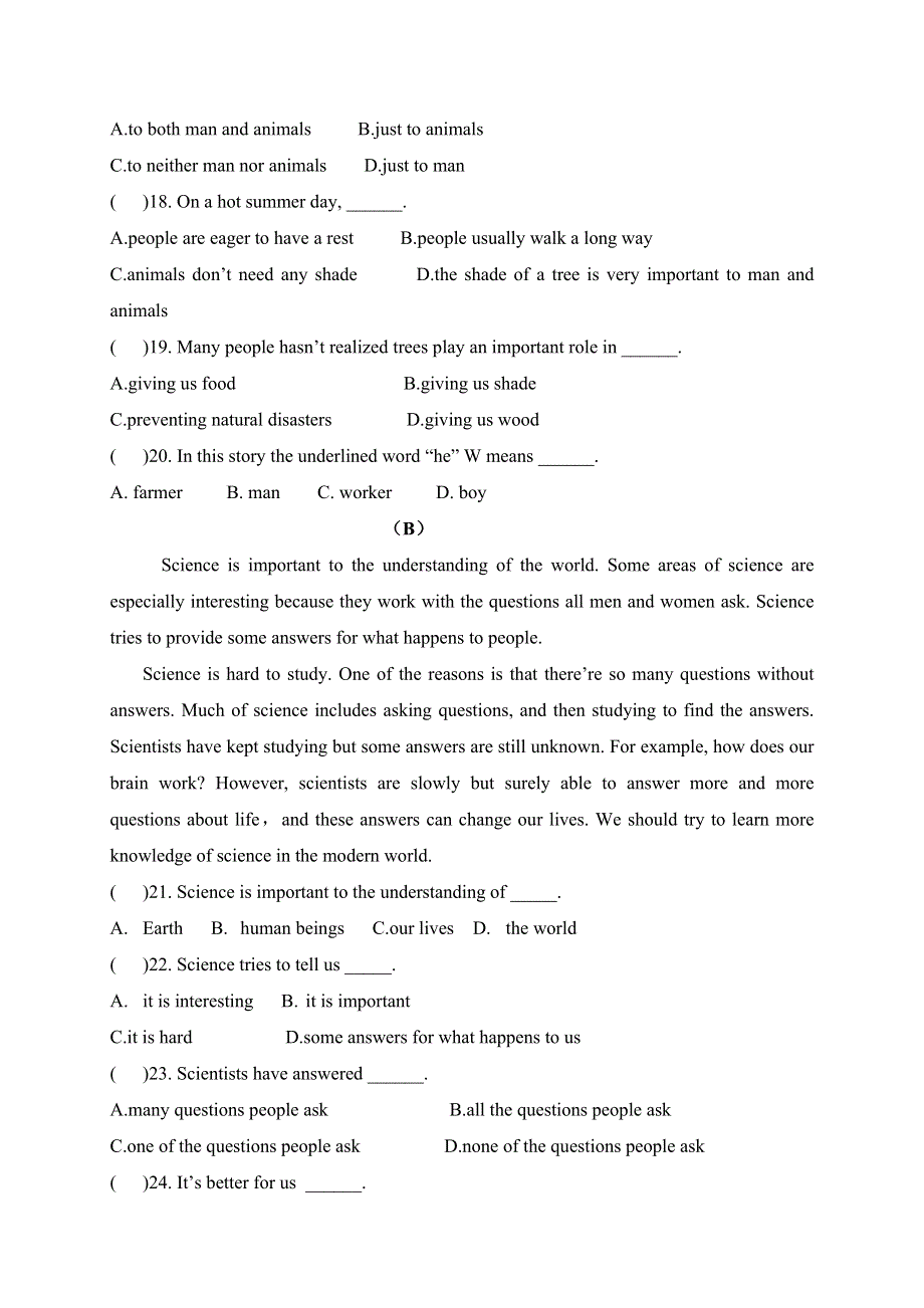 吉林省汪清县第六中学2019-2020学年高一下学期期中考试英语试题 WORD版含答案.docx_第3页