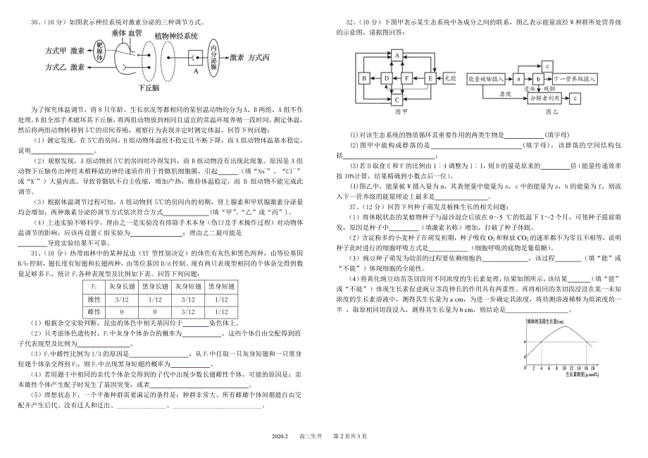 四川省成都市树德中学2019-2020学年高二下学期定时练习生物试题 PDF版缺答案.pdf_第2页