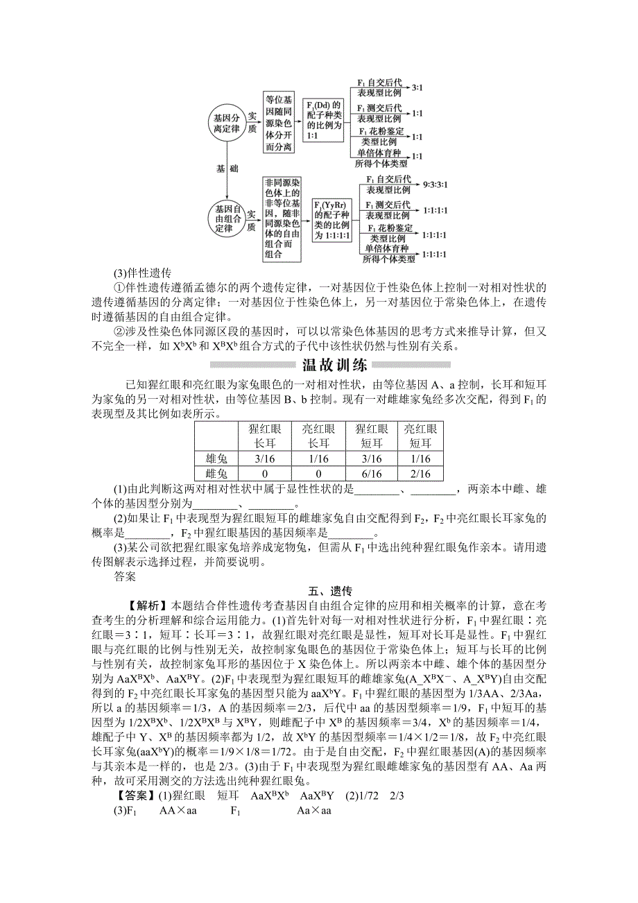 《优化方案》2014届高考生物二轮复习特色专项训练：第一篇第1部分 基础知识—保底分专练五 遗传 WORD版含解析.doc_第2页