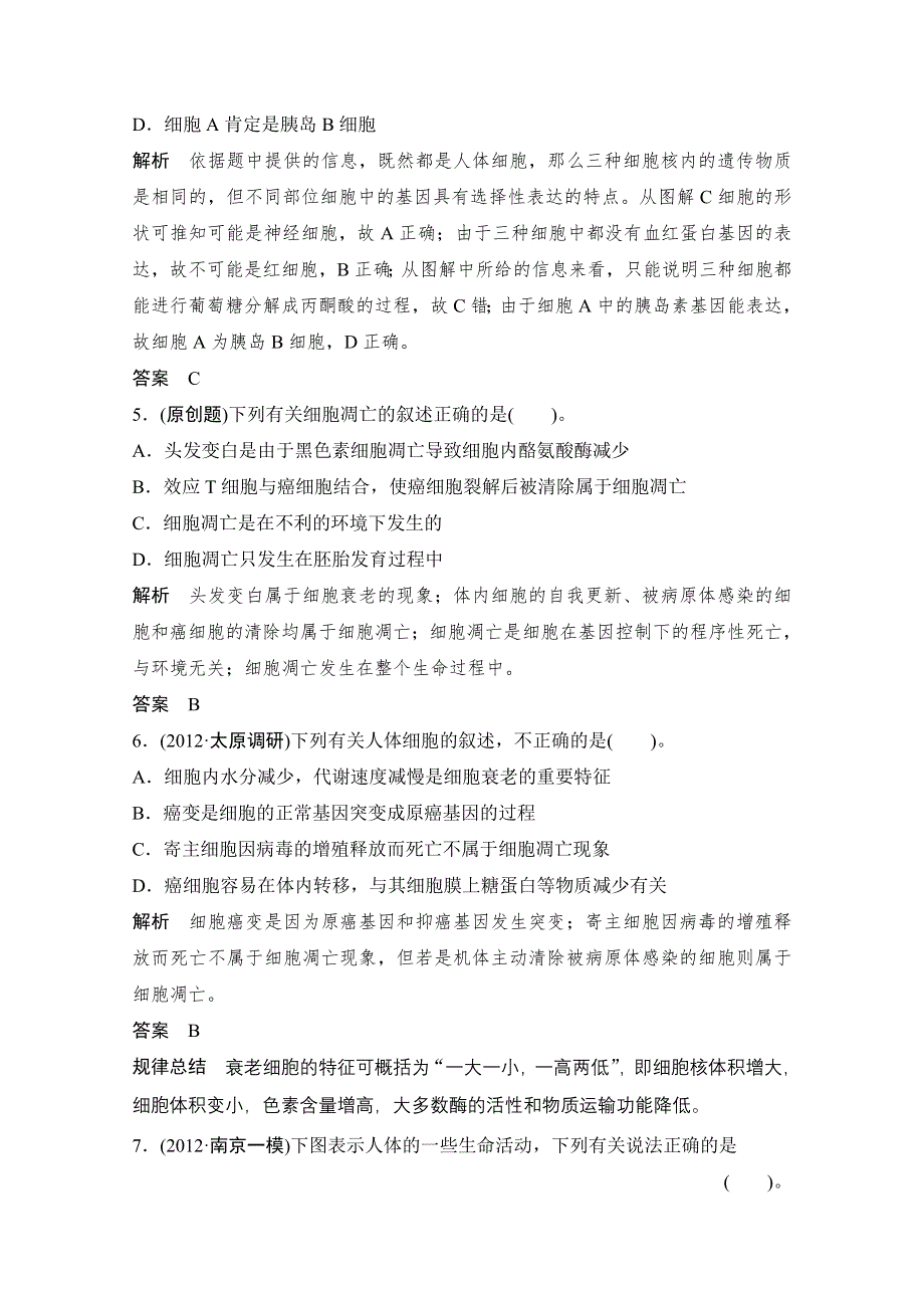 2013届高考生物一轮复习限时训练：1.4.2细胞的分化.doc_第3页