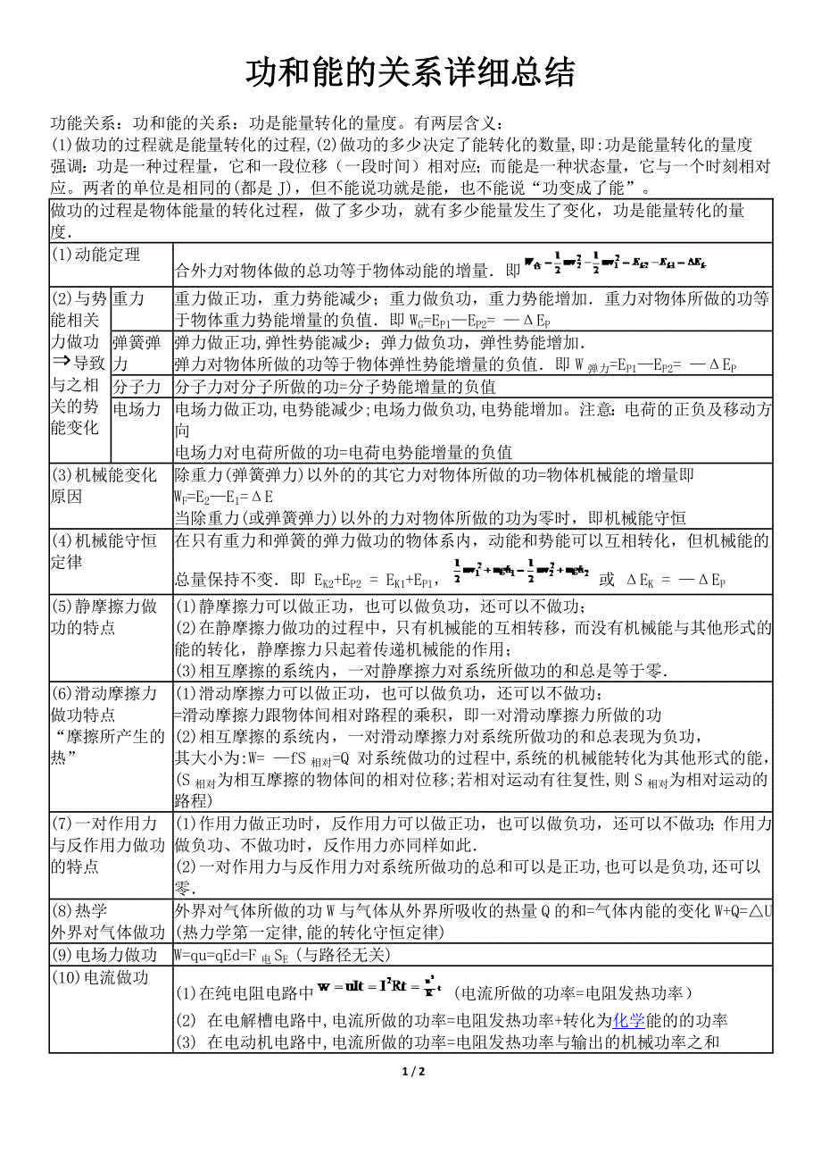 《发布》2022-2023年人教版（2019）高中物理必修2 功和能的关系详细总结 WORD版.docx_第1页