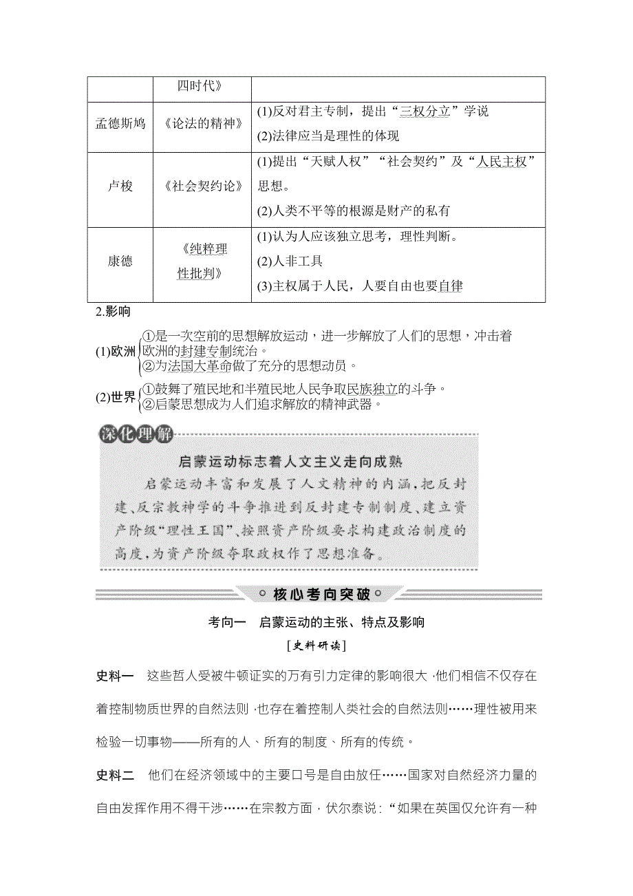 2018年高考历史（人教版江苏专用）总复习教师用书：第41讲　启蒙运动 WORD版含解析.doc_第2页