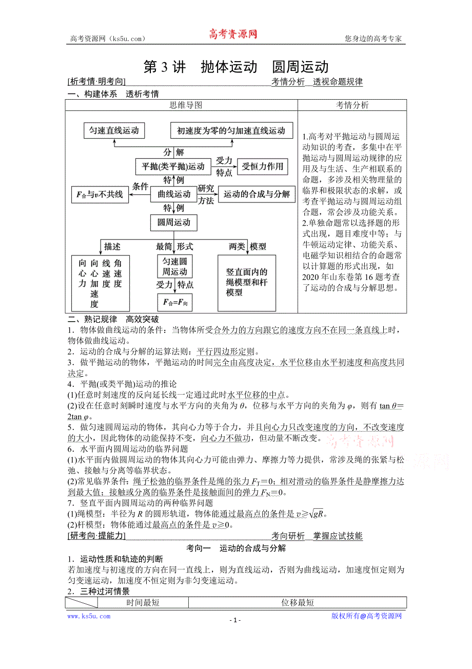 2021届新高考物理二轮（山东专用）学案：专题1 第3讲　抛体运动　圆周运动 WORD版含解析.doc_第1页