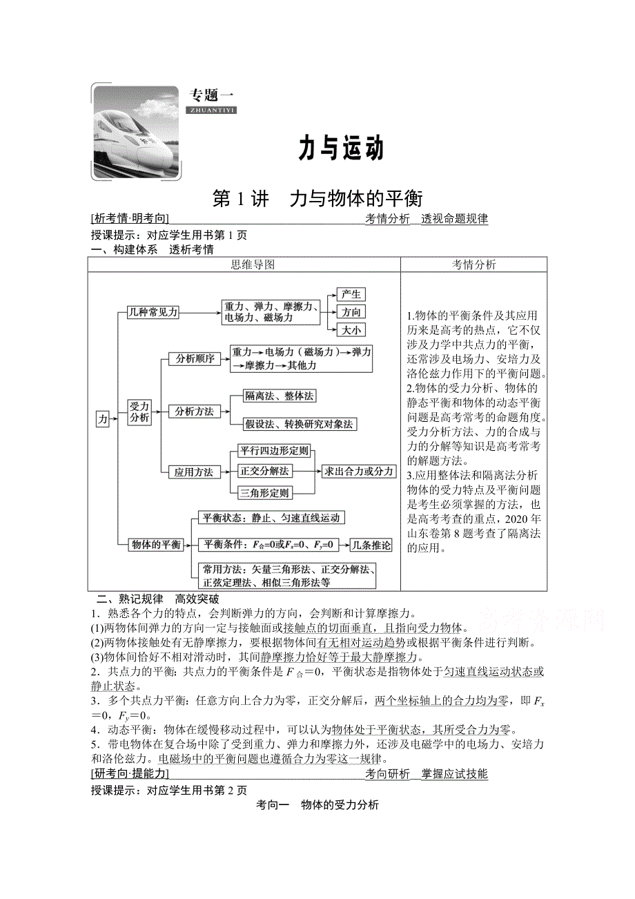 2021届新高考物理二轮（山东专用）学案：专题1 第1讲　力与物体的平衡 WORD版含解析.doc_第1页