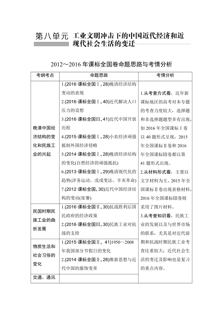 2018年高考历史（人教版）一轮复习精品讲练：第八单元 第21讲　近代中国经济结构的变动和资本主义的曲折发展 WORD版含解析.doc_第1页