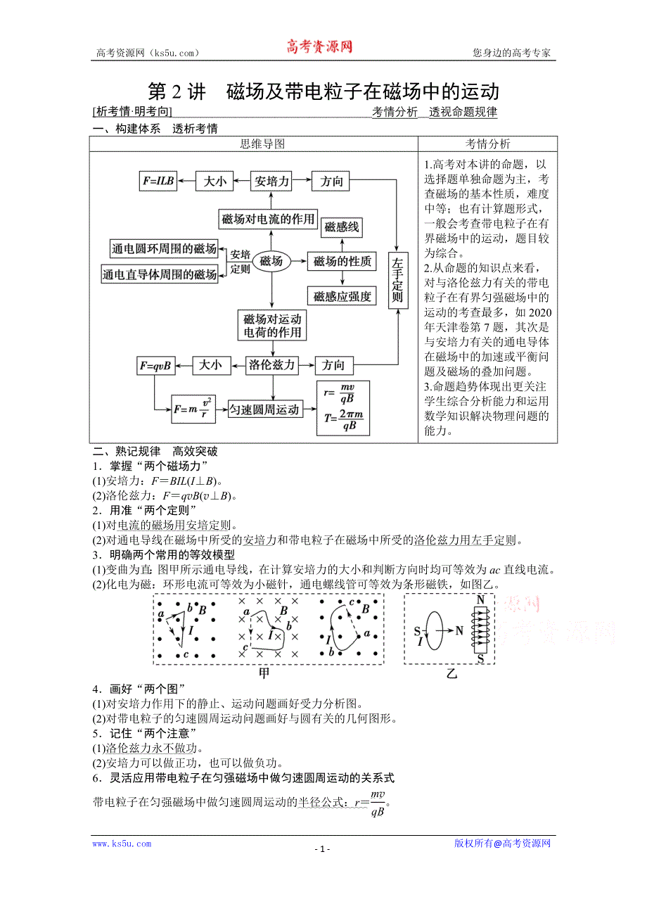 2021届新高考物理二轮（山东专用）学案：专题3 第2讲　磁场及带电粒子在磁场中的运动 WORD版含解析.doc_第1页