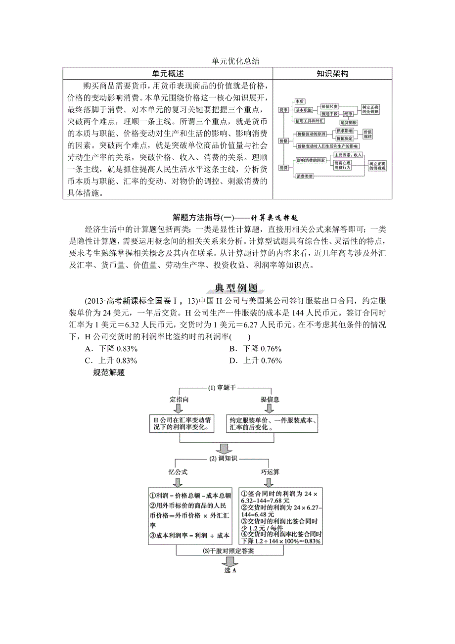 《优化方案》2016届高三政治大一轮复习 必修1第1单元单元优化总结 教学讲义 .doc_第1页