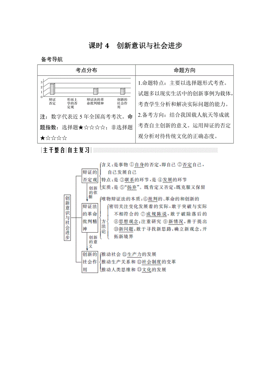 2018年高考政治（全国版-甲、丙）总复习教师用书：必修4 第3单元 课时4　创新意识与社会进步 WORD版含解析.doc_第1页