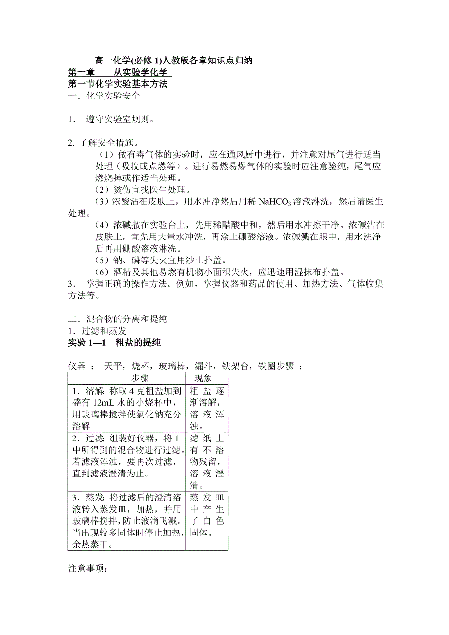 人教版化学学业水平测试复习经典资料（必修1 必修2 选修1文科专用）.doc_第1页