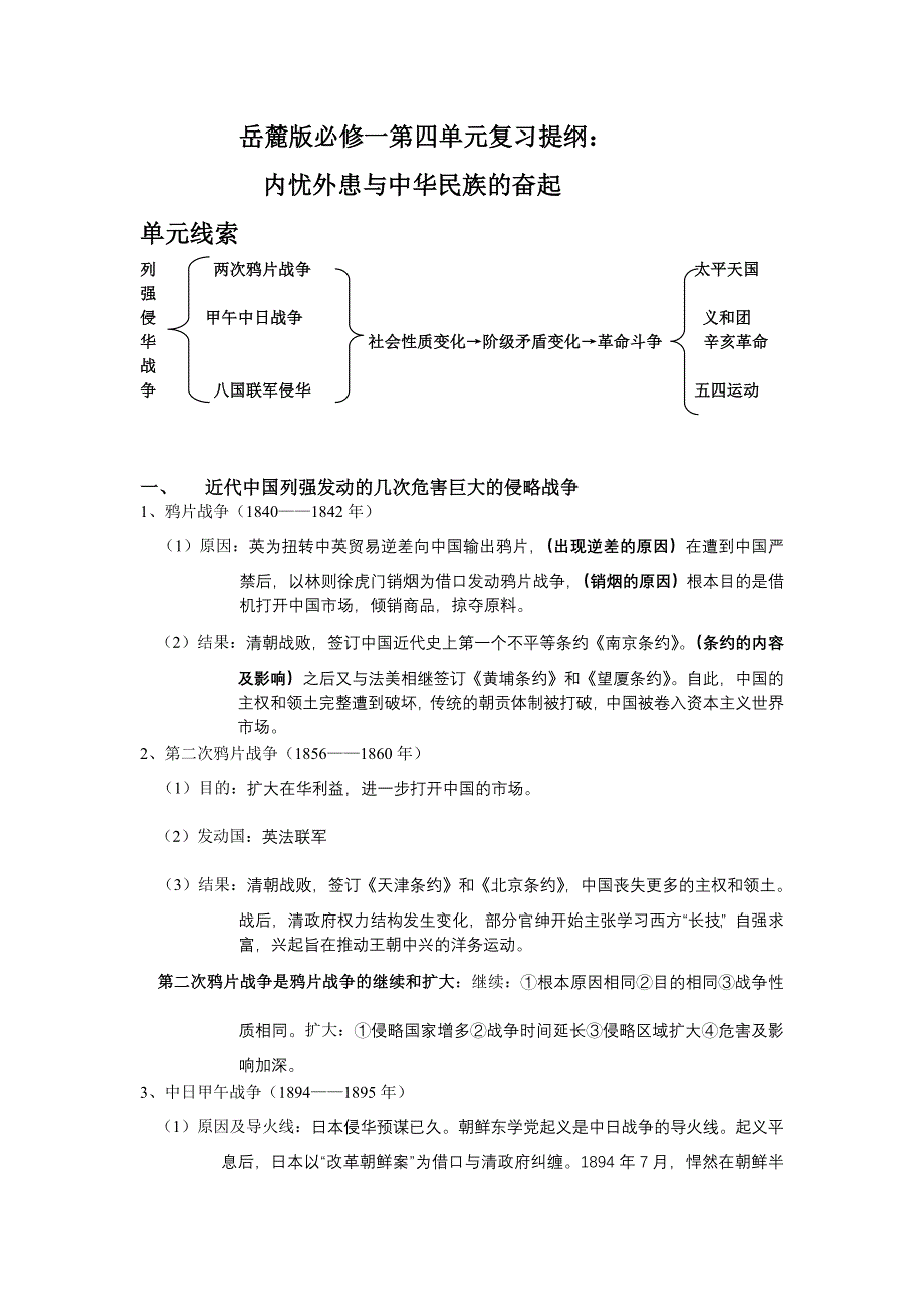 岳麓版必修一第四单元复习提纲.doc_第1页