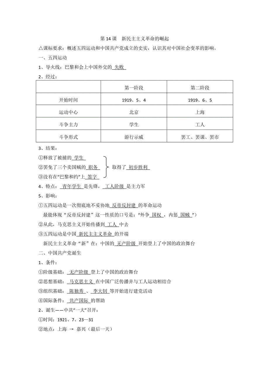 人教版历史必修①落实课标要求全套学案：第14课（教师版）.doc_第1页