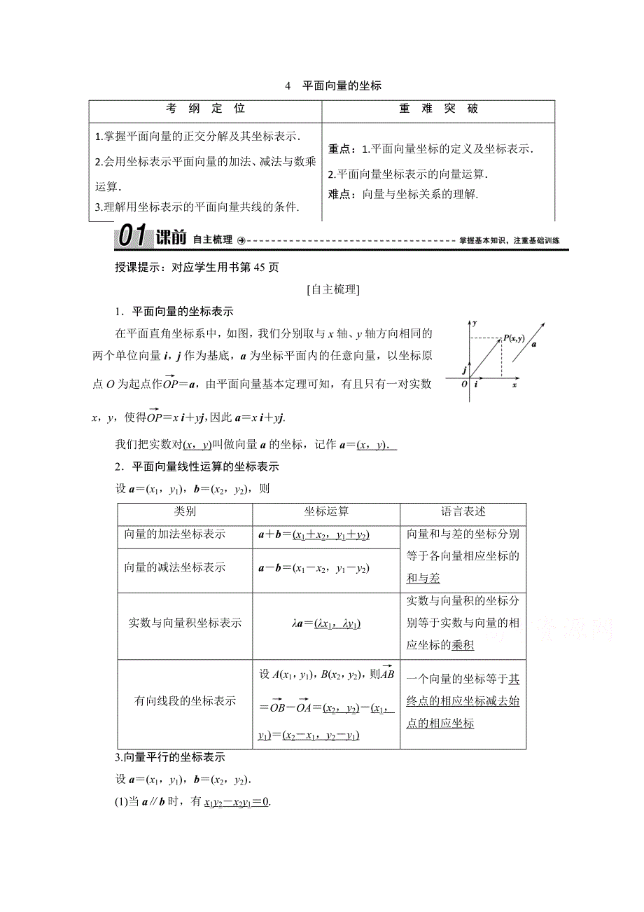 2020-2021学年北师大版数学必修4学案：2-4　平面向量的坐标 WORD版含解析.doc_第1页