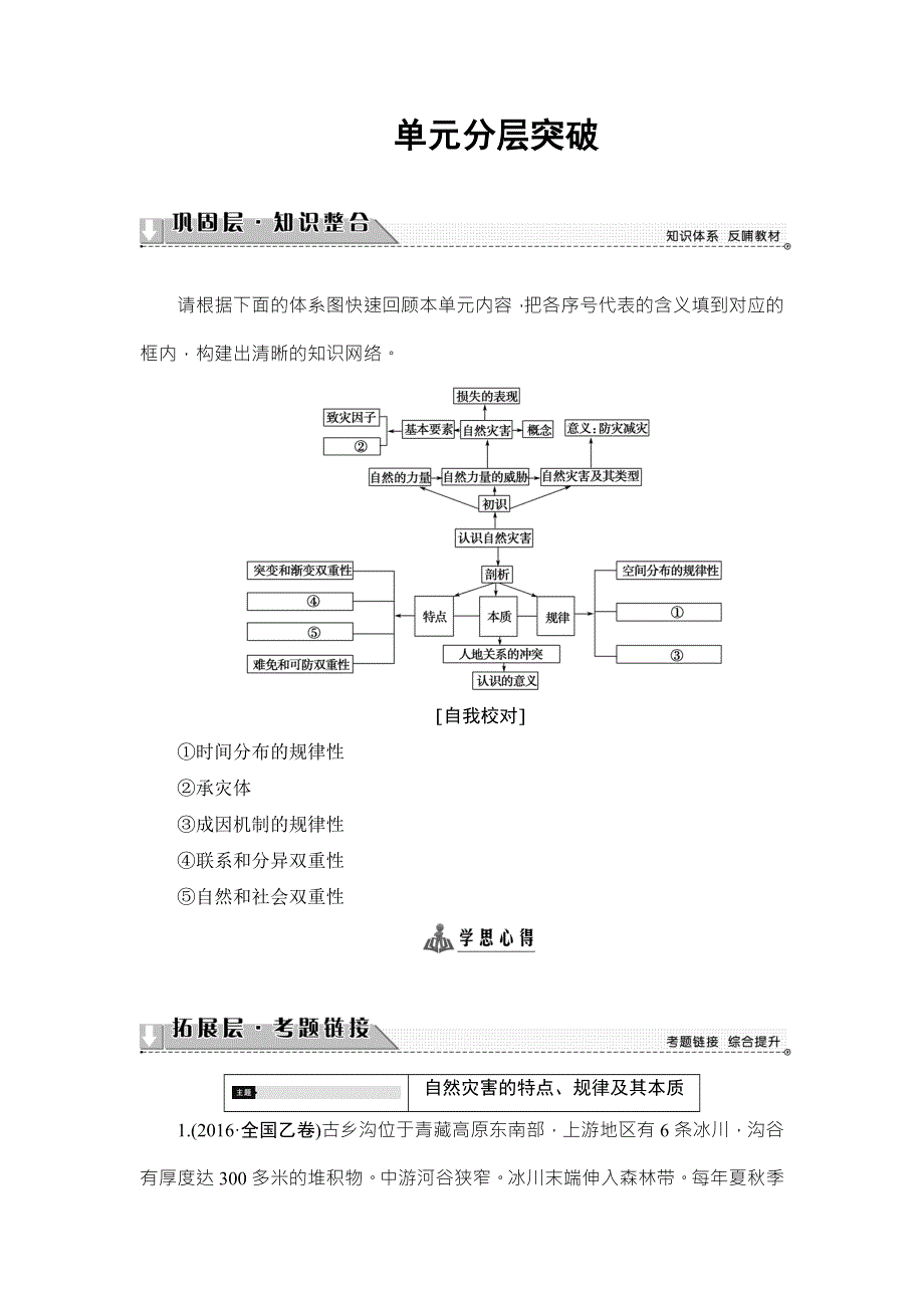 2016-2017学年高中地理选修五（鲁教版）练习：第1单元 单元分层突破 WORD版含解析.doc_第1页