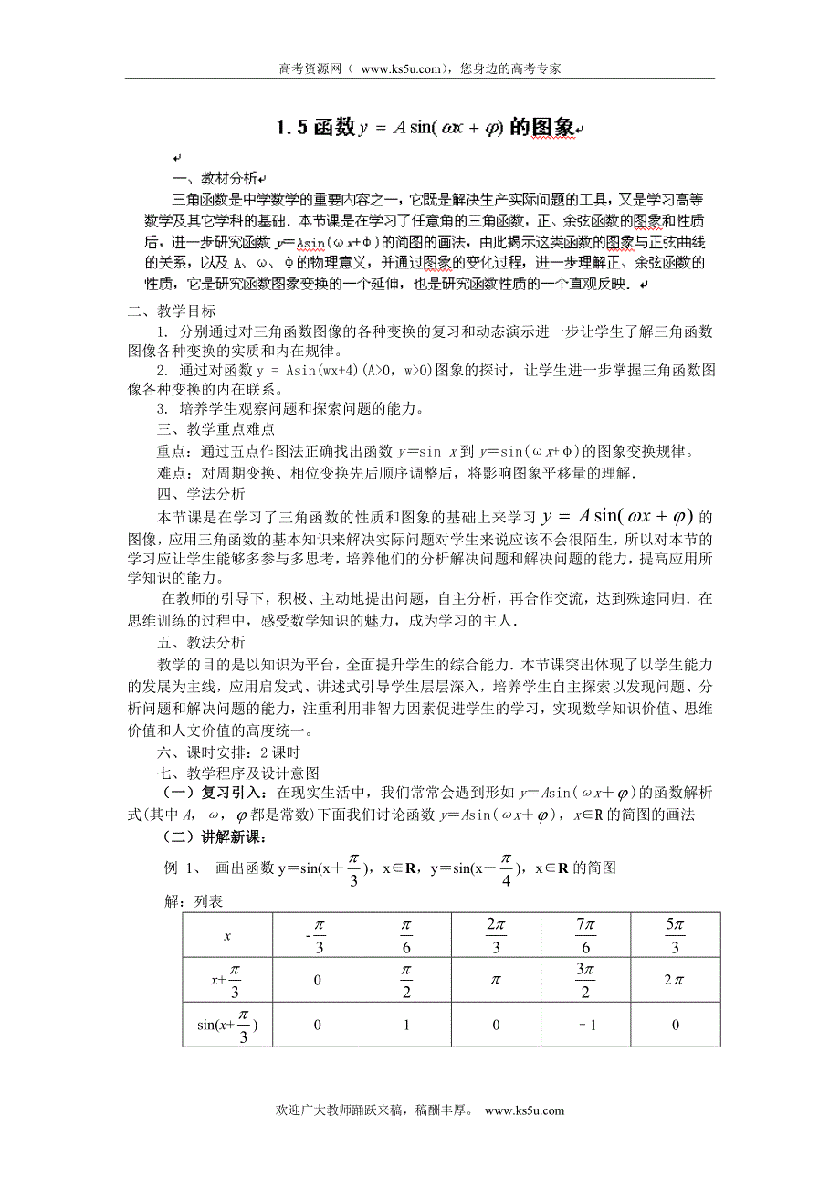 山东省临清三中高一数学教案 1.5函数的图象.doc_第1页