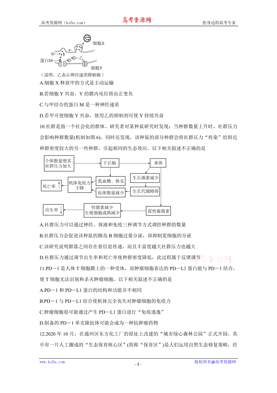 《发布》北京市通州区2021届高三上学期摸底考试 生物 WORD版含答案BYCHUN.doc_第3页