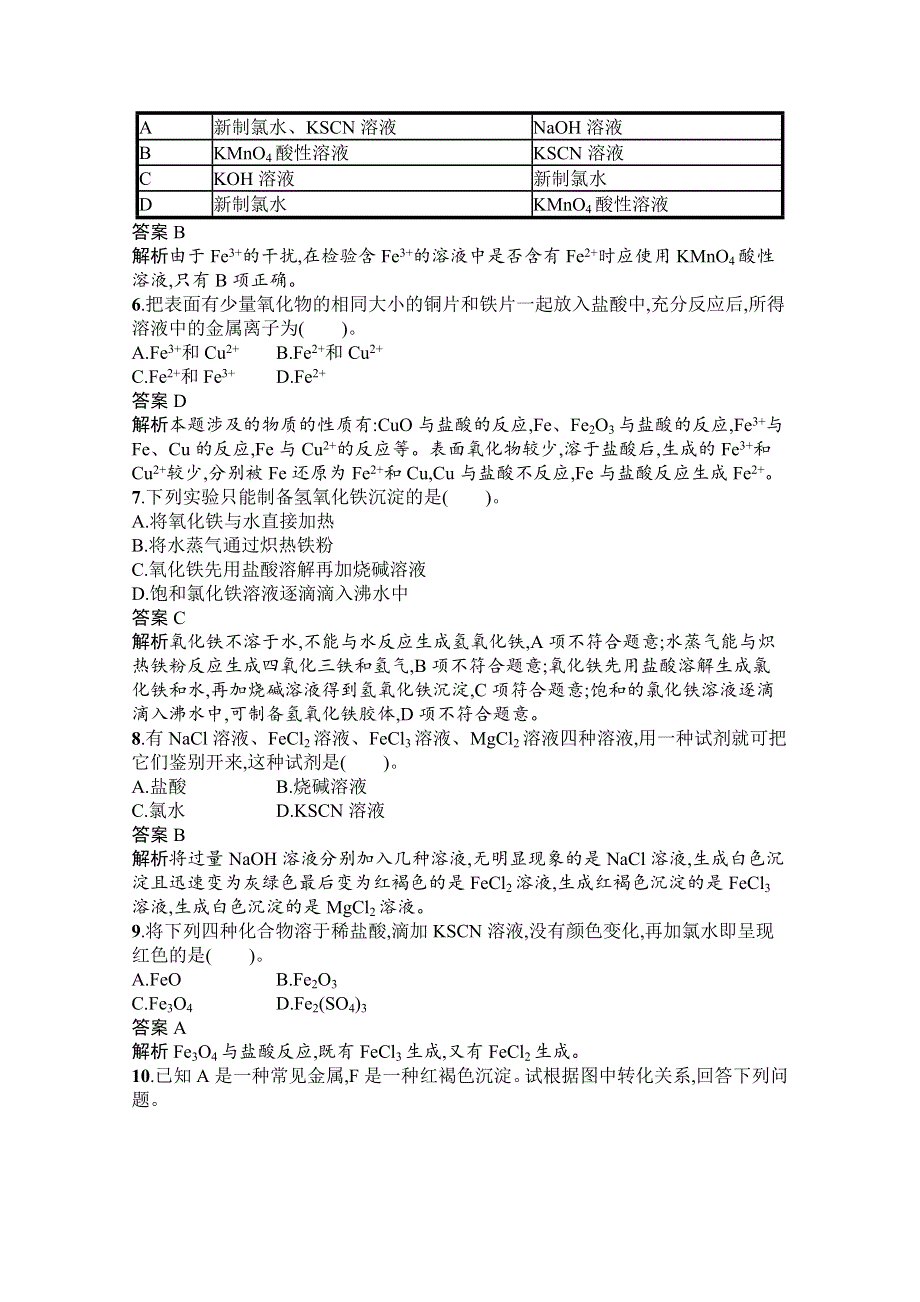 《新教材》2020-2021学年高中化学人教版必修第一册课后训练：第三章　第一节　第2课时　铁的氢氧化物、铁盐和亚铁盐 WORD版含解析.docx_第2页