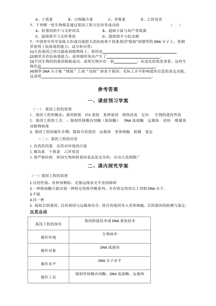 山东省临清四所高中骨干教师联合制作生物必修二学案：第六章第2节《基因工程及其应用》 WORD版含答案.doc_第3页