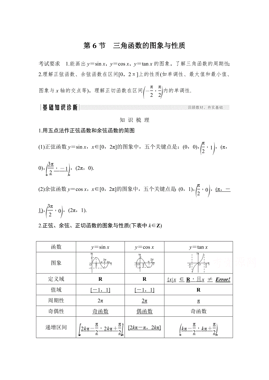 2021届浙江省高考数学一轮学案：第五章第6节　三角函数的图象与性质 WORD版含解析.doc_第1页