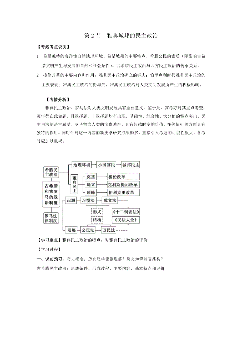 岳麓版高中历史高三一轮必修一第二单元第2节 雅典城邦的民主政治（教案2） .doc_第1页