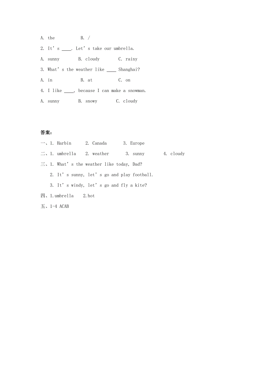 二年级英语下册 Unit 2 Weather Lesson 2 同步练习3 人教新起点.doc_第2页