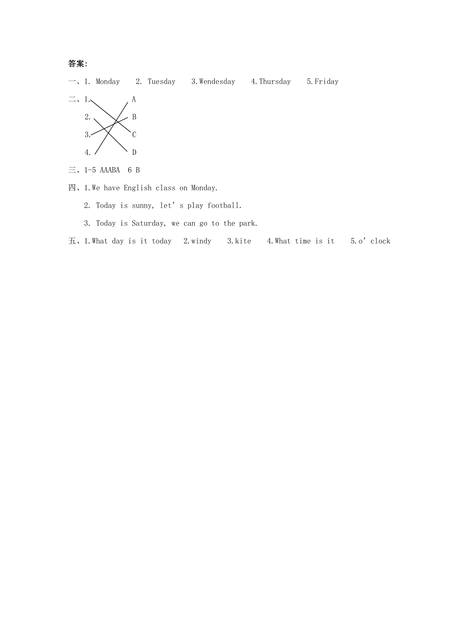 二年级英语下册 Unit 6 My Week Lesson 2 同步练习3 人教新起点.doc_第3页