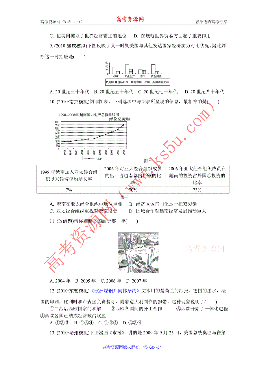 2012学案与评测历史人教版 必修2第八单元 世界经济的全球化趋势（达标测评）.doc_第3页