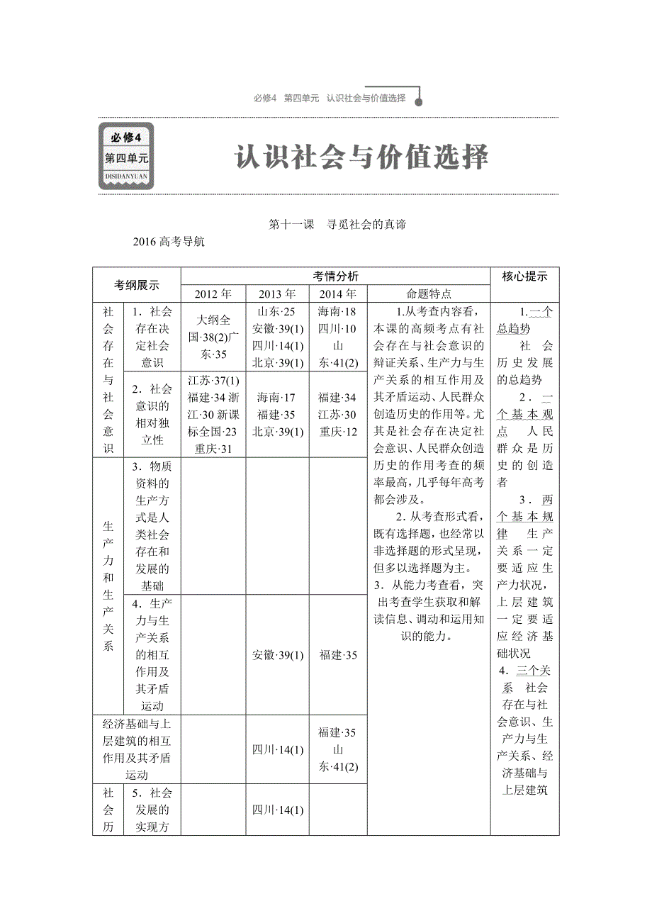 《优化方案》2016届高三政治大一轮复习 必修4第4单元第11课寻觅社会的真谛 教学讲义 .doc_第1页