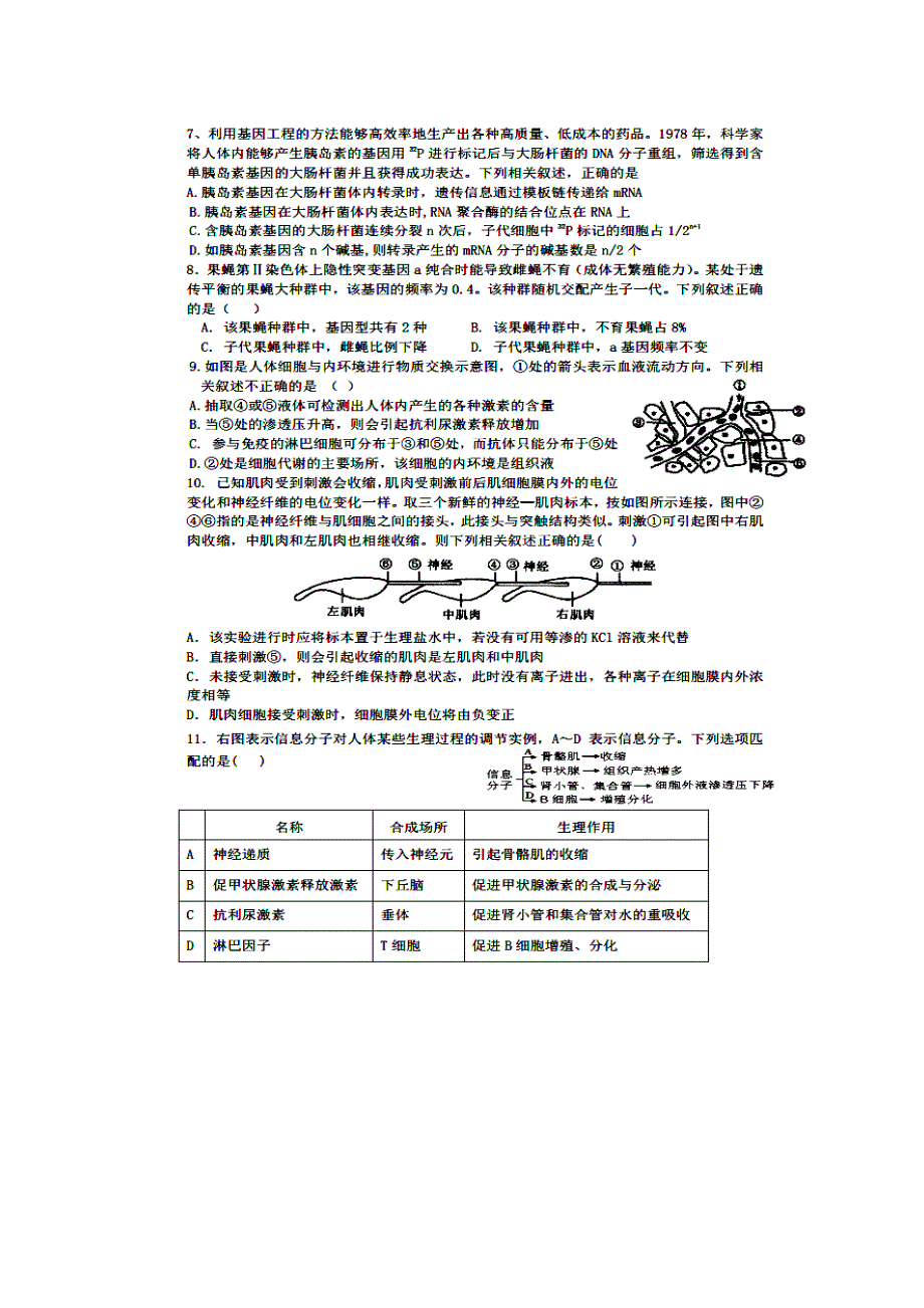 四川省成都市第七中学2015届高三3月第四周周练生物试题 扫描版含答案.doc_第2页