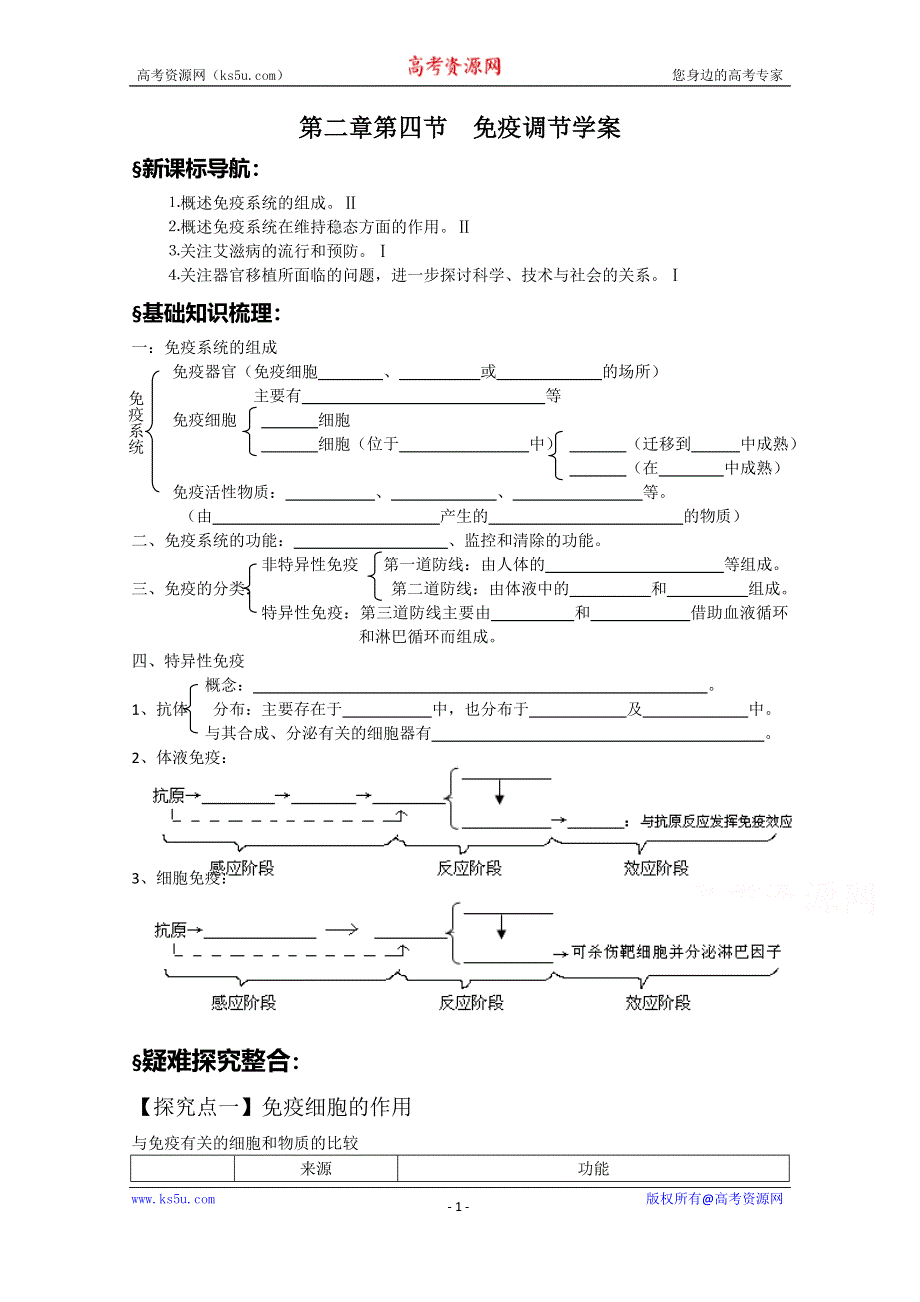 《教材分析与导入设计》2015高二生物（人教）必修3学案：第2章 第4节 免疫调节.doc_第1页