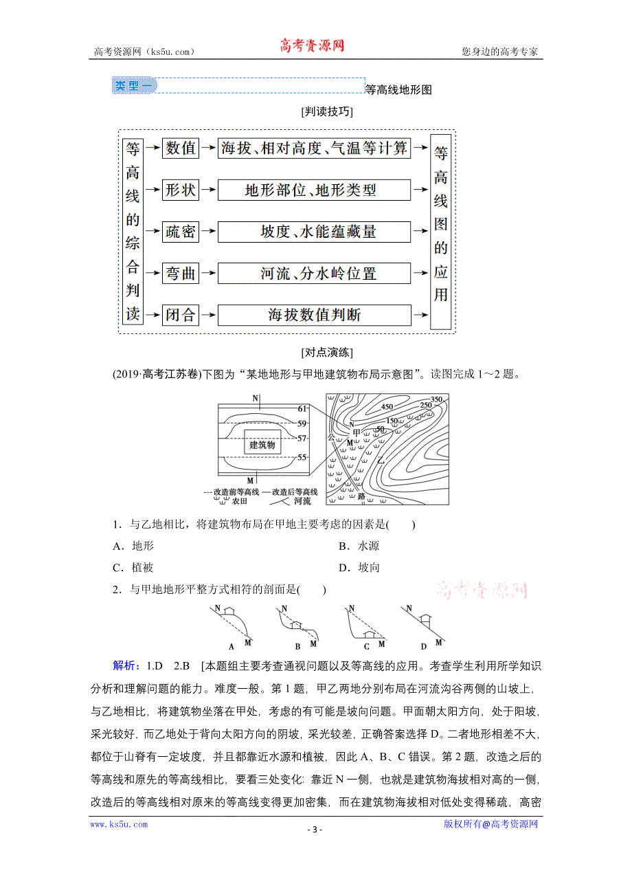 2020届高考艺考生地理复习教师用书：第二部分技能一专项1　等值线图 WORD版含解析.doc_第3页