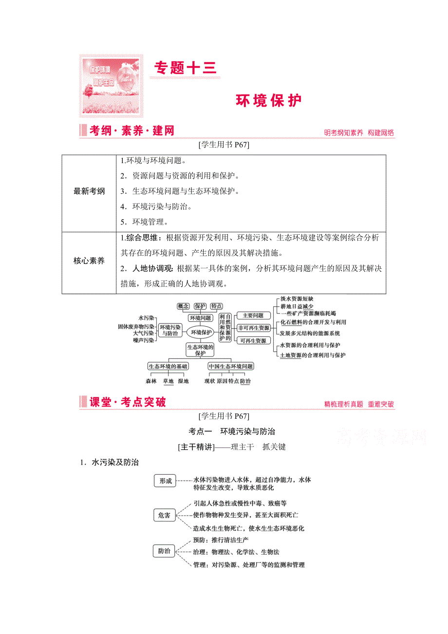 2020届高考艺考生地理复习教师用书：第一部分专题十三　环境保护 WORD版含解析.doc_第1页