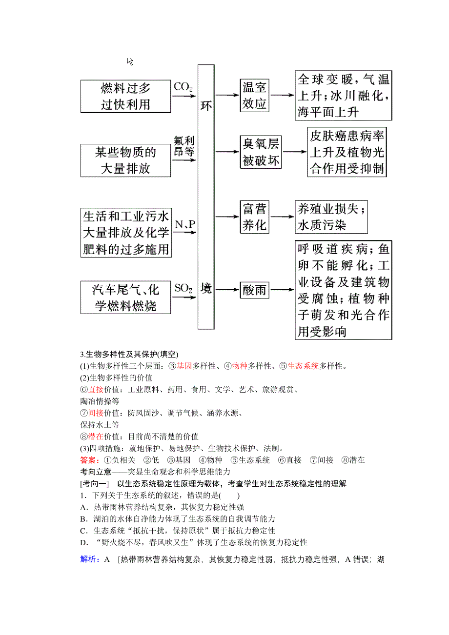 2020届高考艺考生物复习教师用书：专题八第13讲 高频命题点2　生态系统的稳定性与环境保护 WORD版含解析.doc_第3页